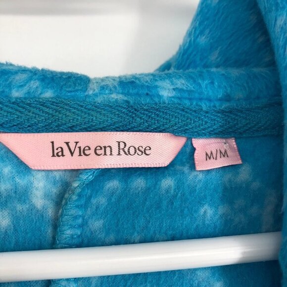 La Vie En Rose blue fleece onesie pajamas with zip-up closure & 1 slipper/sock M - Picture 3 of 14